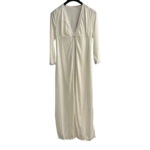 Vintage Wonder Val Chemise Robe Set L White Nylon Maxi Slip Dress Lace Trim Y2K